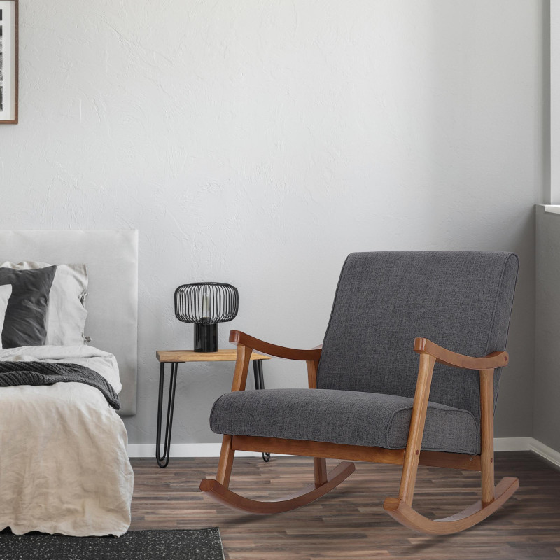 Poltrona a dondolo Morelia in tessuto noce grigio chiaro